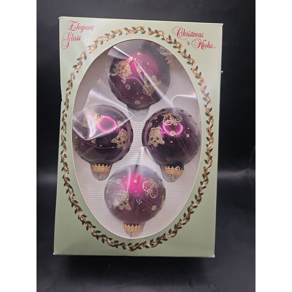 Christmas By Krebs Elegant Glass Purple Christmas Ornaments Crowns Black Cherry